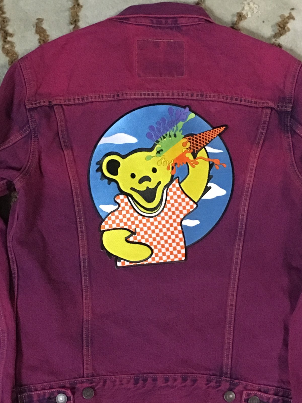 NEW Custom Dyed Ice Cream Bear Embroidered Vintage Levi’s Jacket!! - Medium!