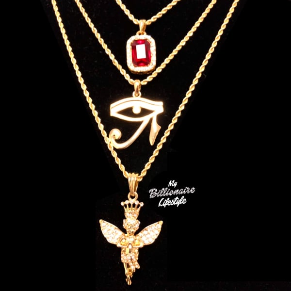 Image of Red Stone / Eye of Horus / Angel on Rope chains set 