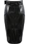 Image of Black Faux Leather Belted Pencil Skirt
