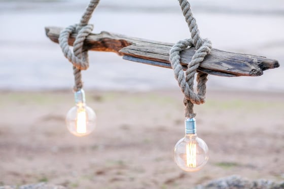 Image of Driftwood Ceiling Lamp with Edison bulb. 