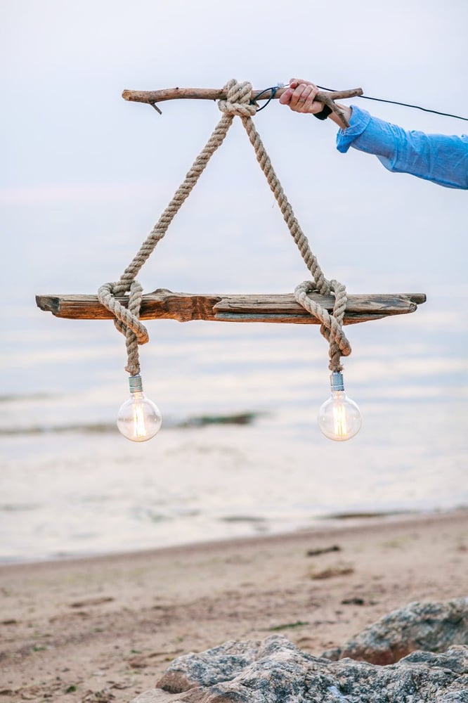 Image of Driftwood Ceiling Lamp with Edison bulb. 