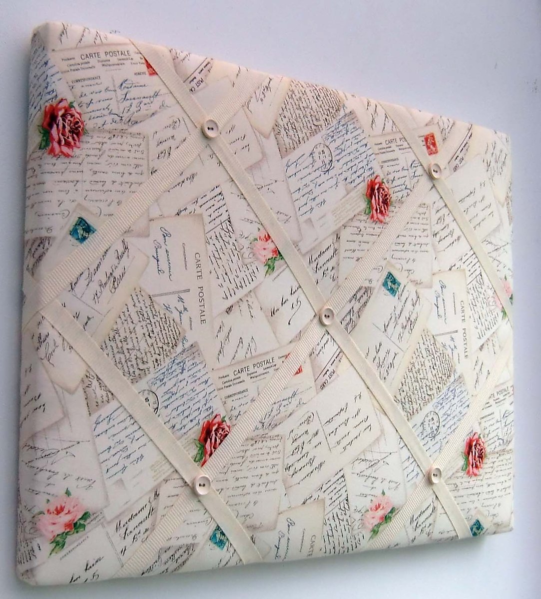 Rare Shabby Chic French Postcard fabric Memo Board beautifulanduseful