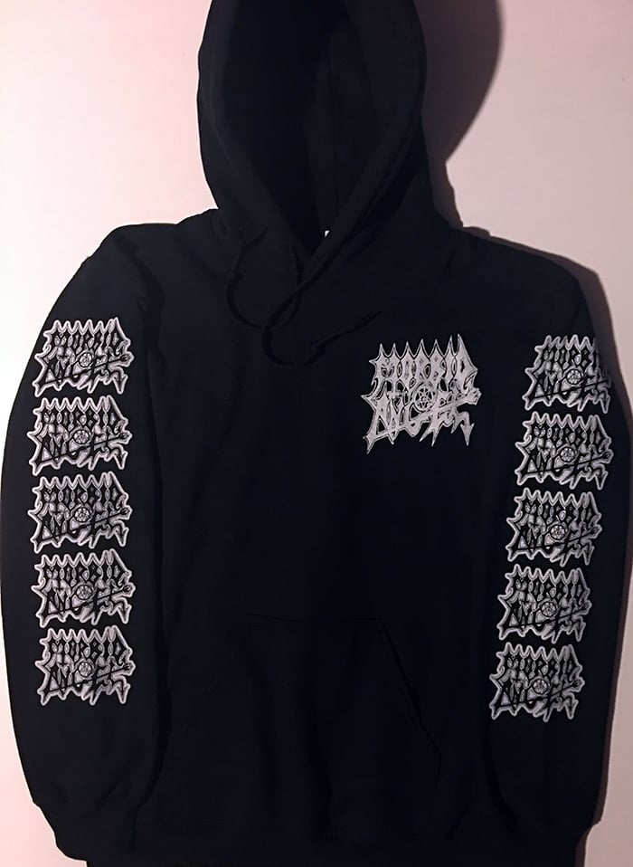 Image of Morbid Angel Pocket print Hooded Sweatshirt With Sleeve Print