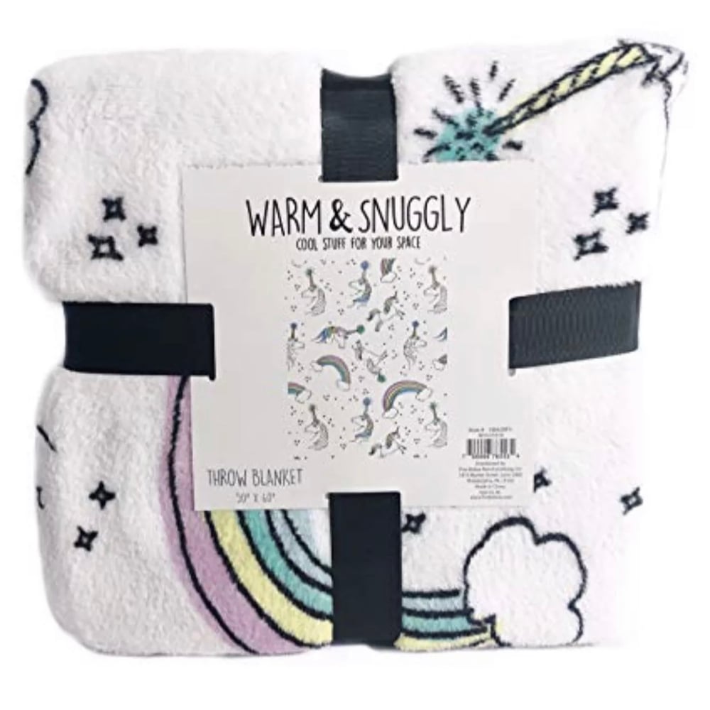 Image of *4-PACK BUNDLE* Unicorn & Rainbows Fleece Blanket, Lounge Pants, Unicorn Slippers & Plush Unicorn