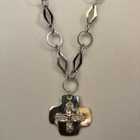 Image 3 of cross necklace with filigree  crystal inlay design