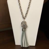 Image 1 of Picture jasper stone and tassel necklace