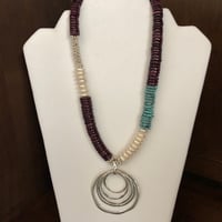 Image 2 of Purple shell, turquoise, pearl and silver necklace