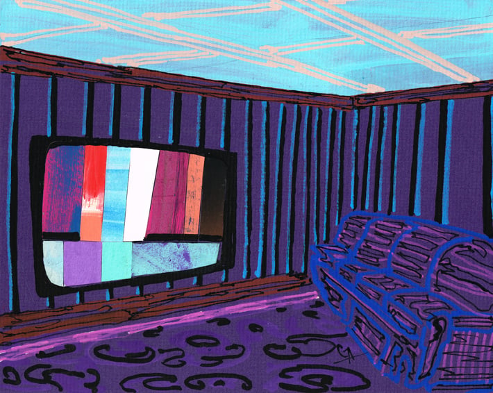 Image of Watching TV In A Purple Room