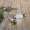 Tiny Fern Frond Earrings - Silver