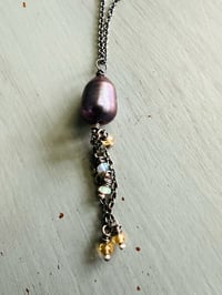 Image 8 of large peacock pearl pendant with opal and citrine fringe