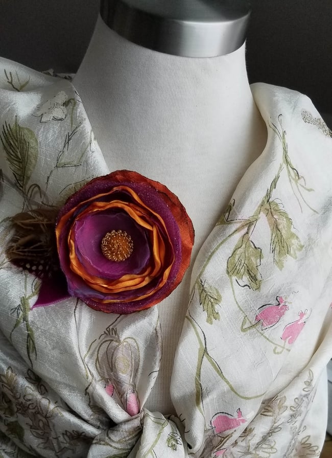 Purple & Orange Poppy Floral Brooch