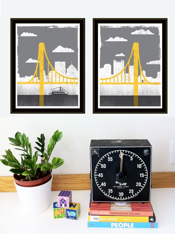 Image of Small Pittsburgh City of Bridges Offset Diptych Art Prints Set or Singles 