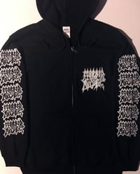 Image 2 of Morbid Angel " Abomination " Zip Up Hooded Sweatshirt with logo sleeve prints -  Last Ones !!