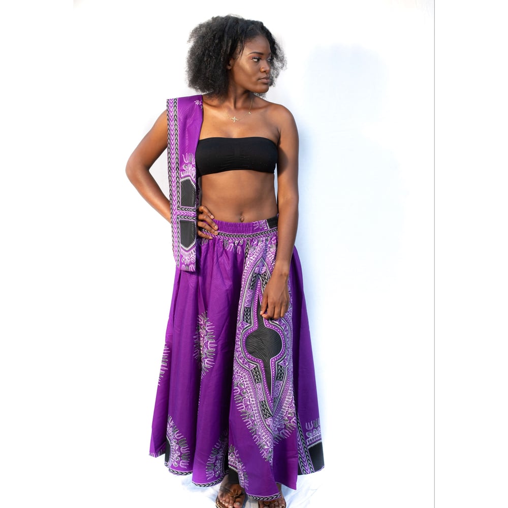 Dashiki Maxi Skirt with scarf 