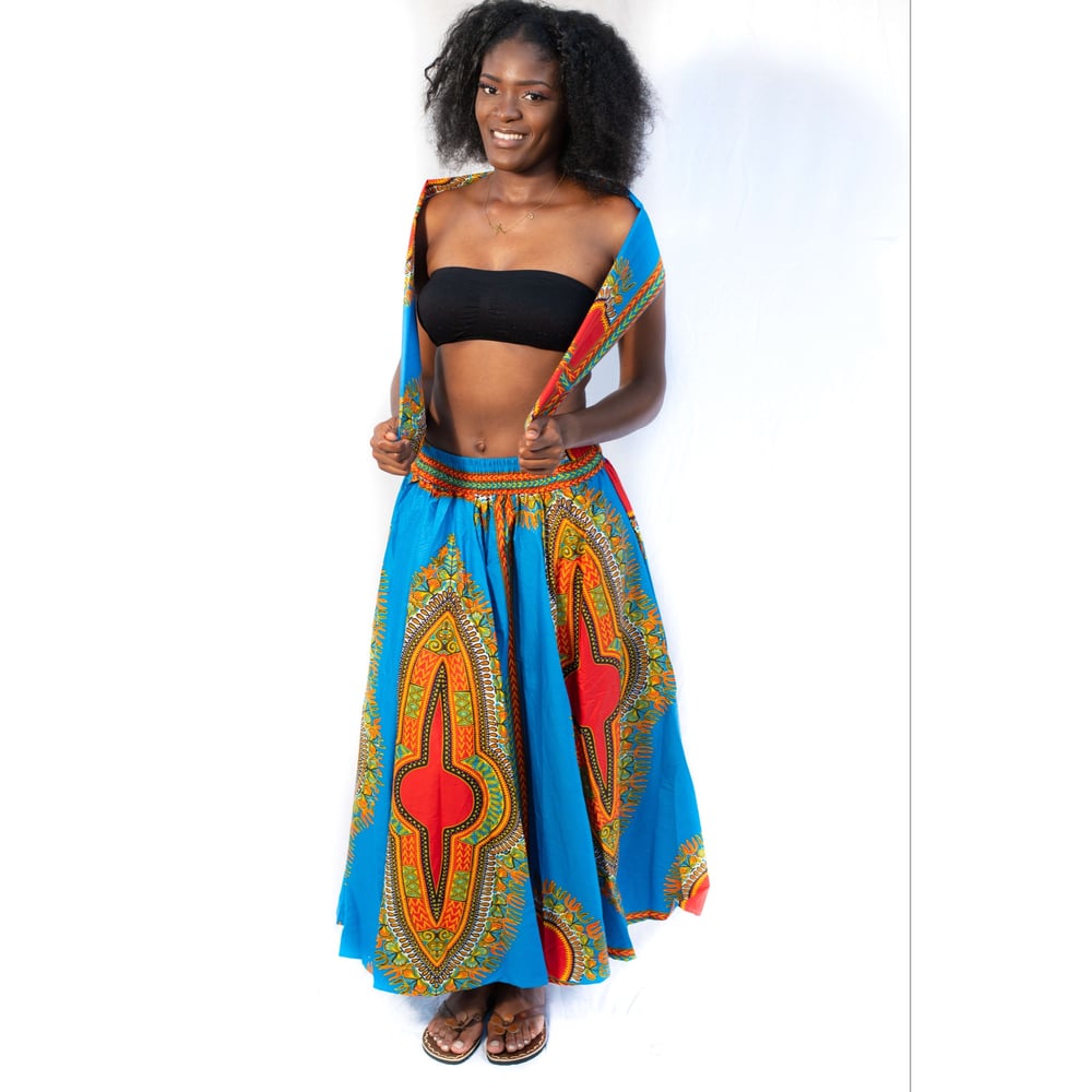 Dashiki Maxi Skirt with scarf 