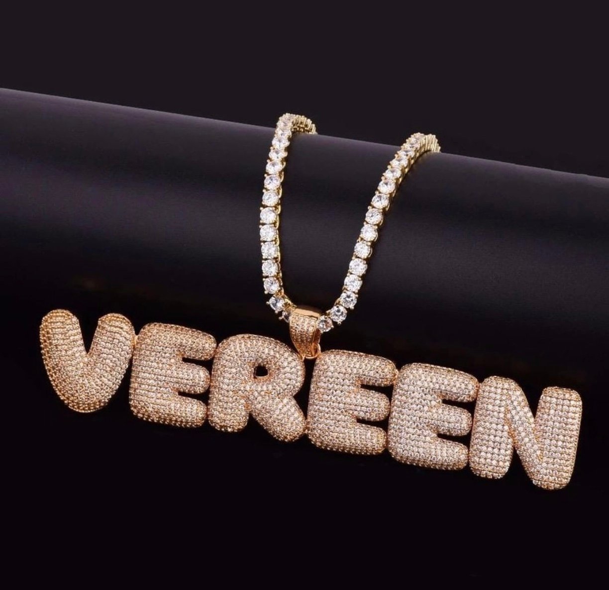 Image of Custom bubble letter name tennis chain (GOLD)