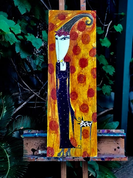 Image of “Walking the dog” 81cmx27cm Original Painting