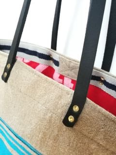 Image of Linen tote bag with leather handles