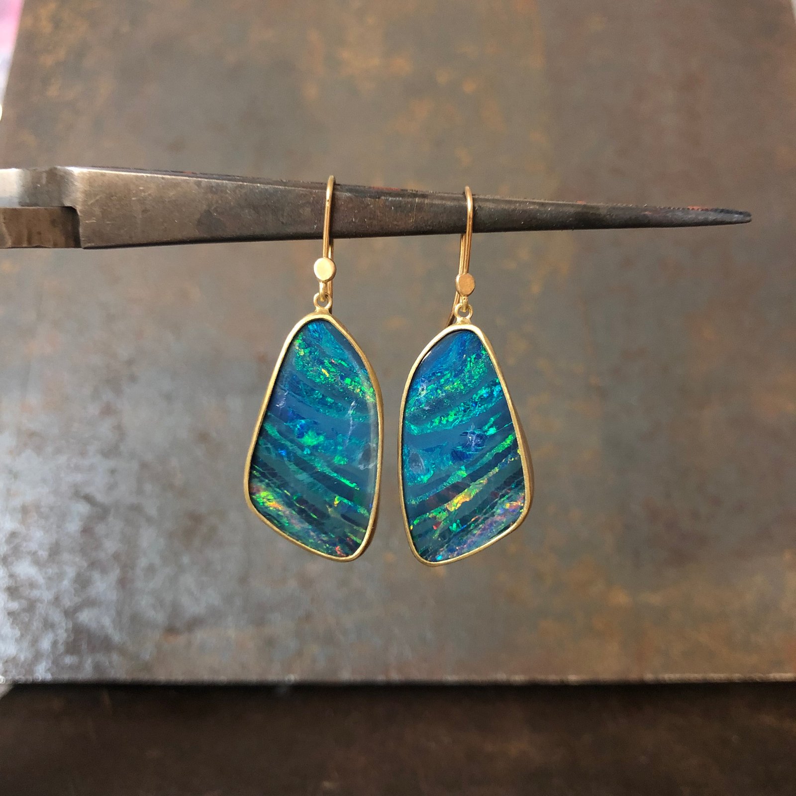 One of a Kind Bright Blue Australian Opal Earrings Heike Fine Jewelry