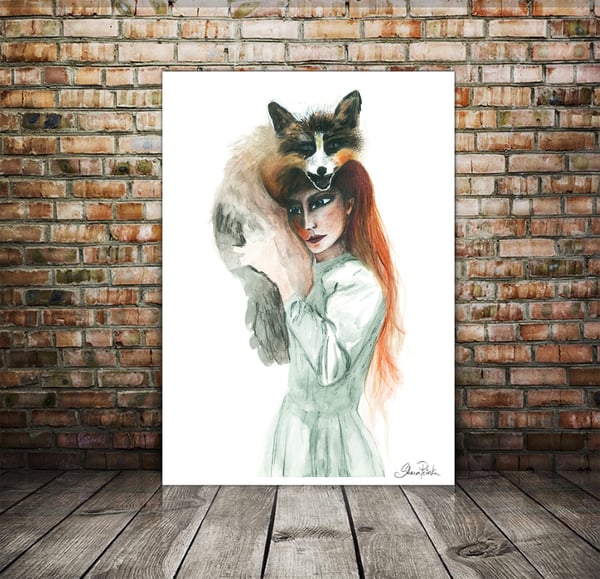 Image of "Girl and her Fox" An Original Drawing UNFRAMED