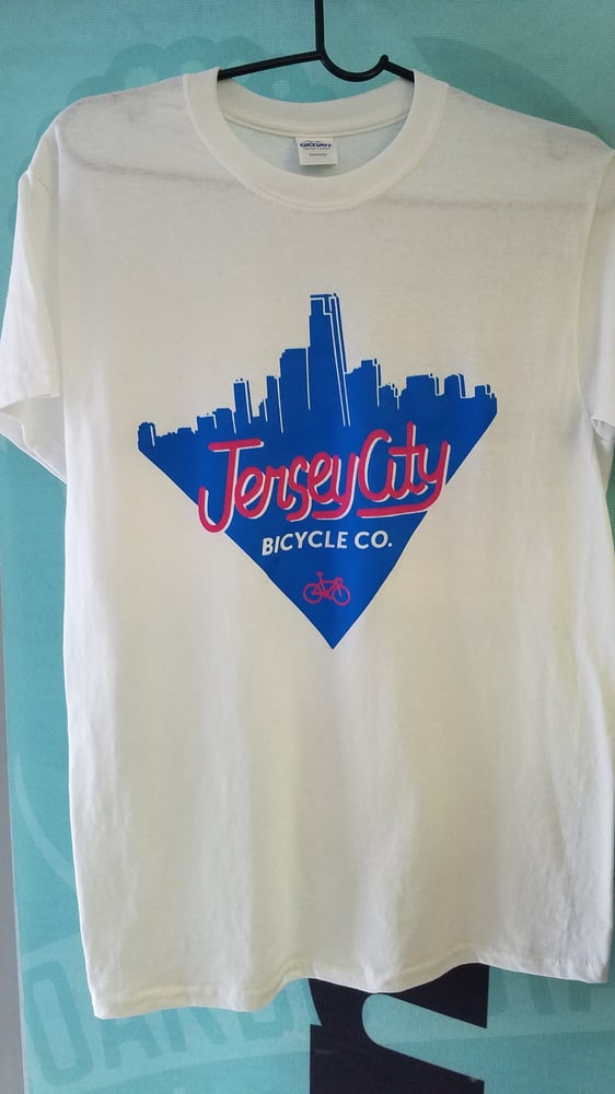 Image of Jersey City Bicycles Metro Skyline T-shirt White