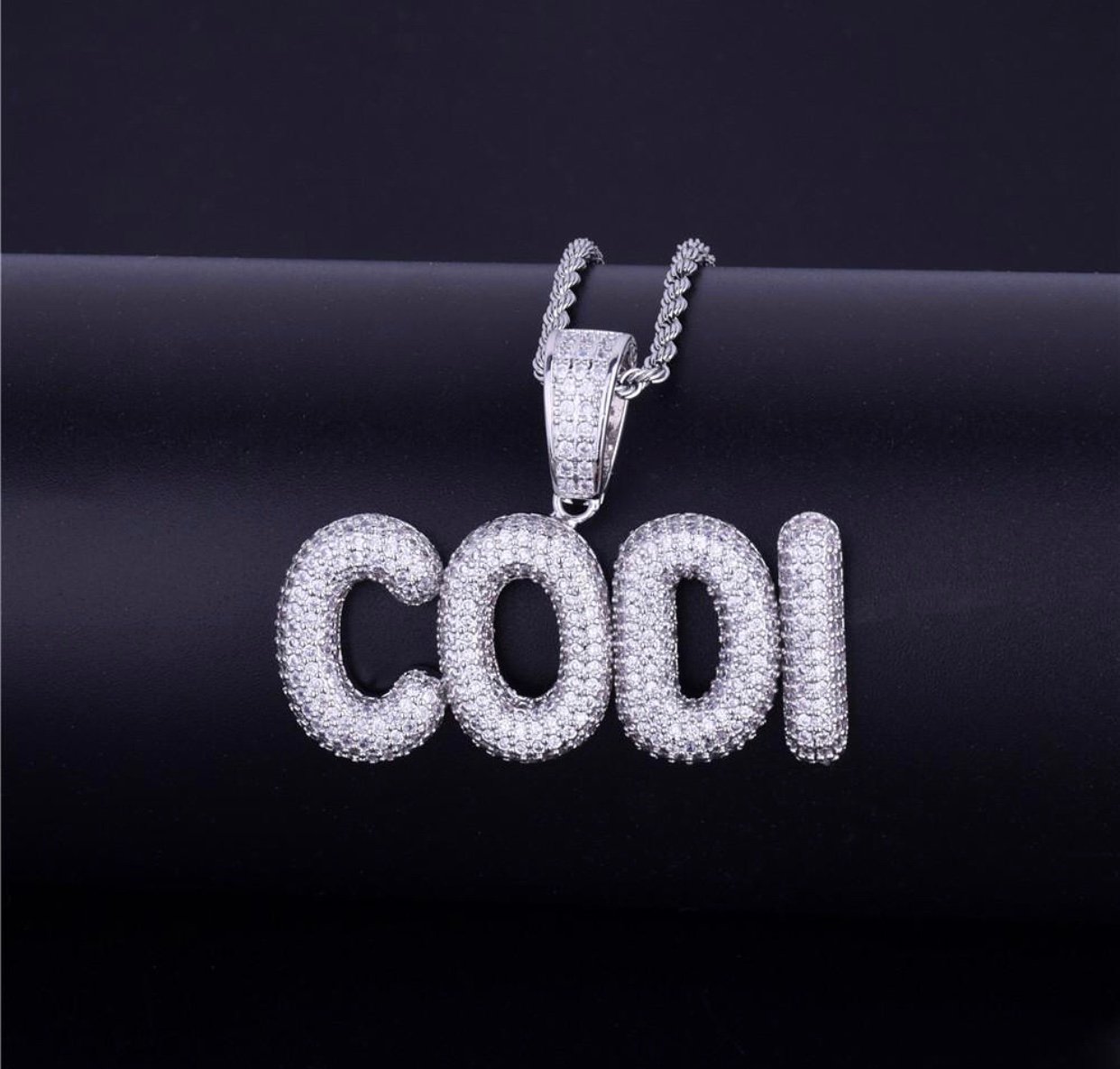 Image of Custom bubble letter name tennis chain (silver)