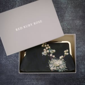 Image of Meadowsweet flower, silk clutch bag with optional chain handle