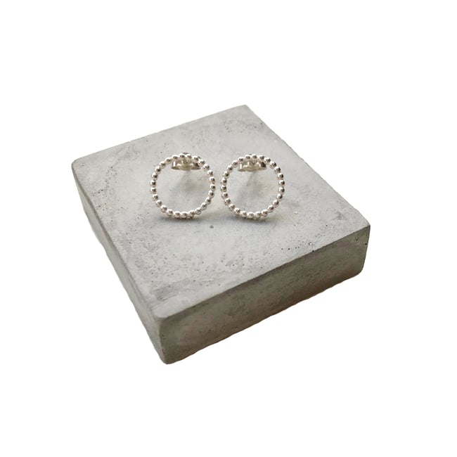 Large beaded silver circle studs