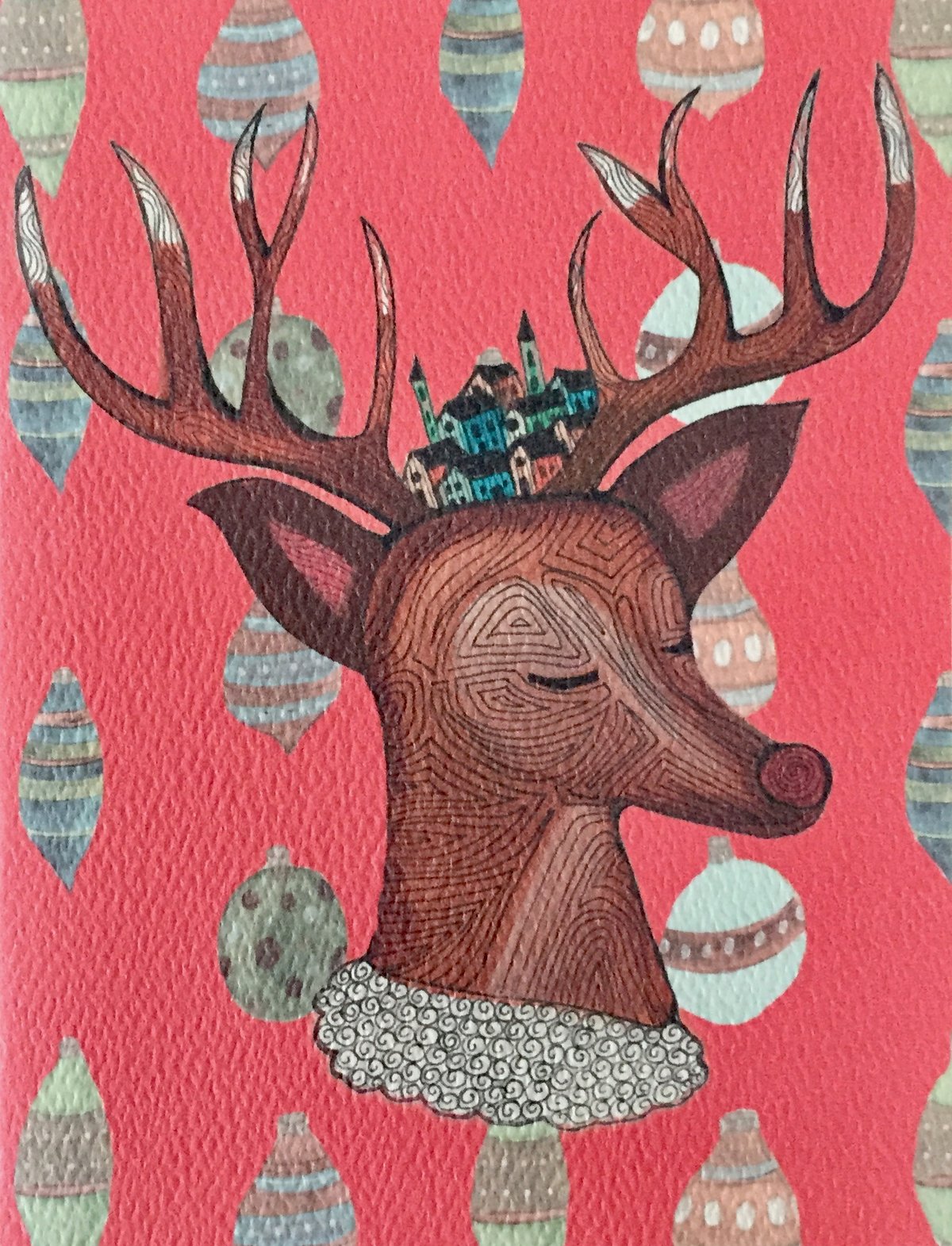 Image of Christmas Card - Rudolph Village (coral)