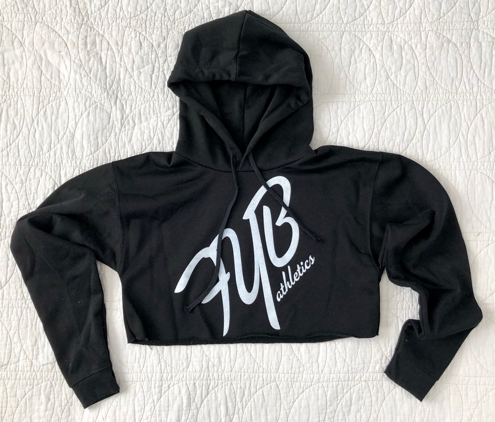 Image of 45° CROP TOP FLEECE HOODIE - BLACK