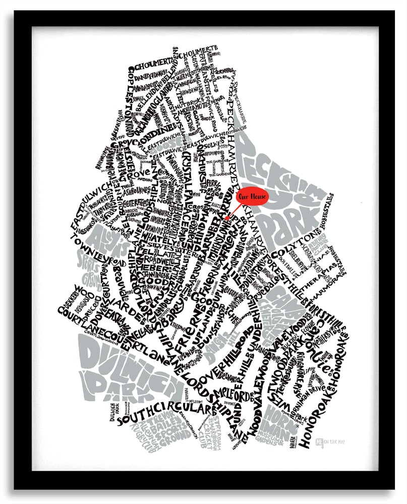 Image of East Dulwich SE22 - SE London Type Map - Black text on white background