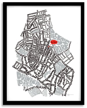 Image of East Dulwich SE22 - SE London Type Map - Black text on white background