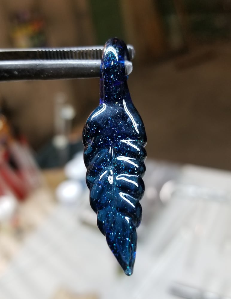 Image of Heavy blue stardust leaf pendant