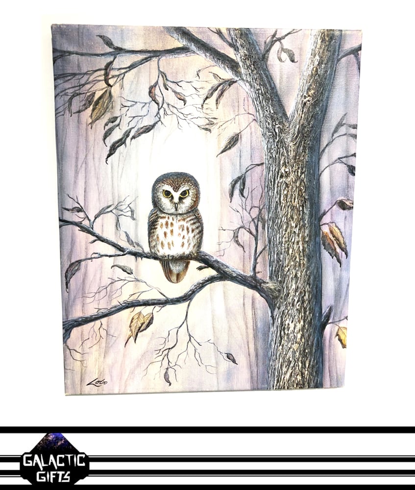 Image of Henry Lobo "Winter Forest Owl" Acrylic Painting