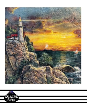 Image of Henry Lobo "Light House Cove" Shale Rock Slab Painting 
