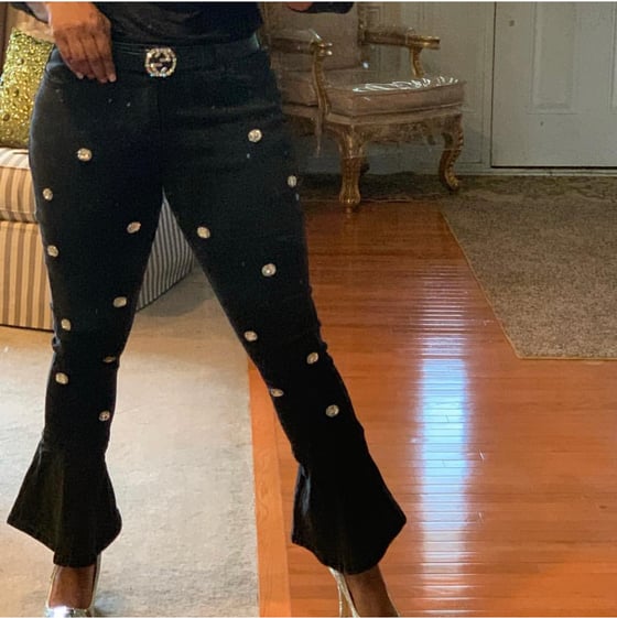 Image of Rhinestone  bellbottom  stretch jeans 