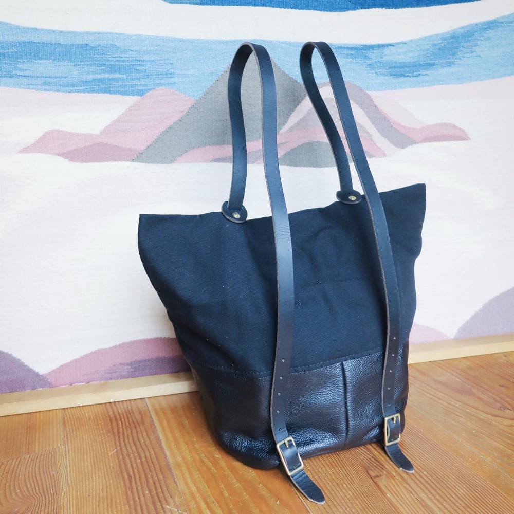 Image of Asa BLACK LEATHER + BLACK CANVAS Utility Tote/Backpack // Parent Bag