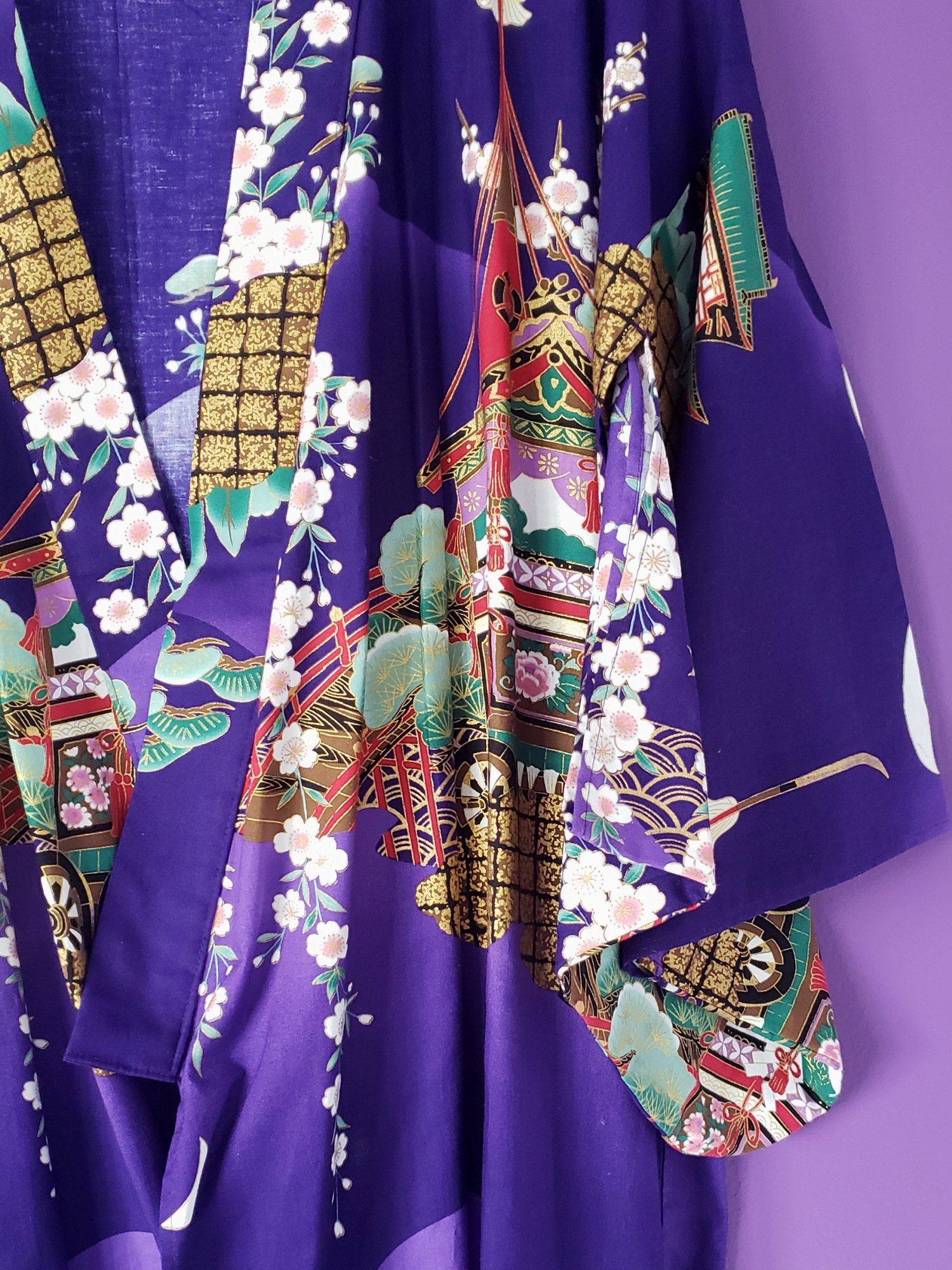 Image of Megumi Metallic Print Kimono Robe & Belt