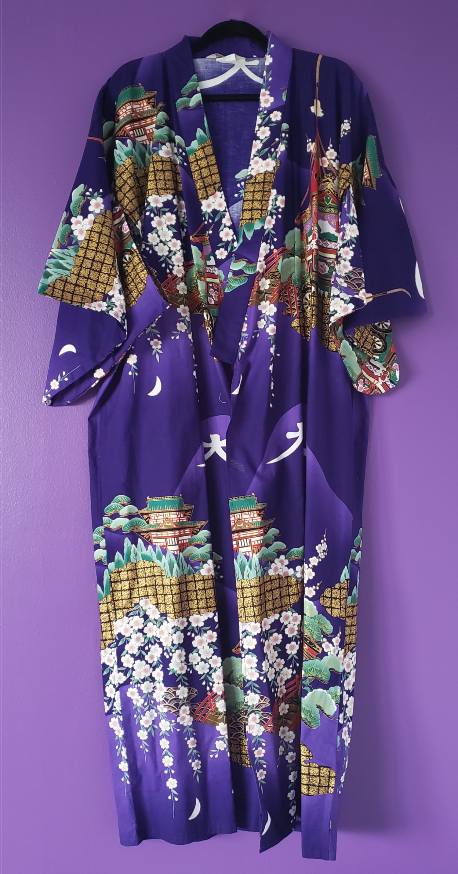 Image of Megumi Metallic Print Kimono Robe & Belt