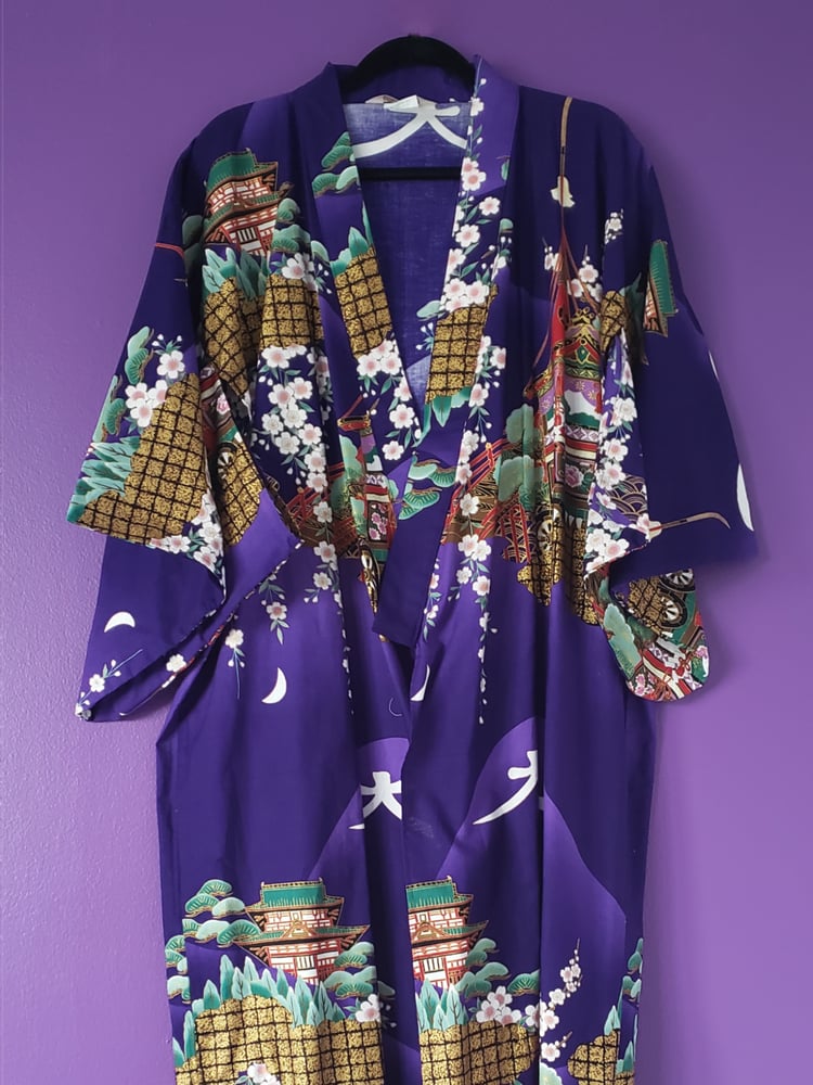 Image of Megumi Metallic Print Kimono Robe & Belt