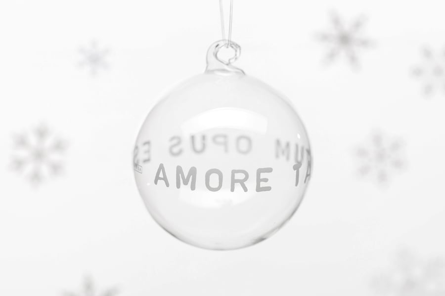 Image of "All you need is love" 8cm Christmas tree ball with white inscription 
