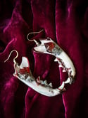 Ruby Red Bisected Cat Skull Pendant - Necklace & Earrings Set  