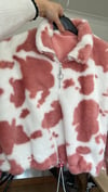 Multiple colours* Handmade plush faux fur cow print 3/4 zip neck jumper