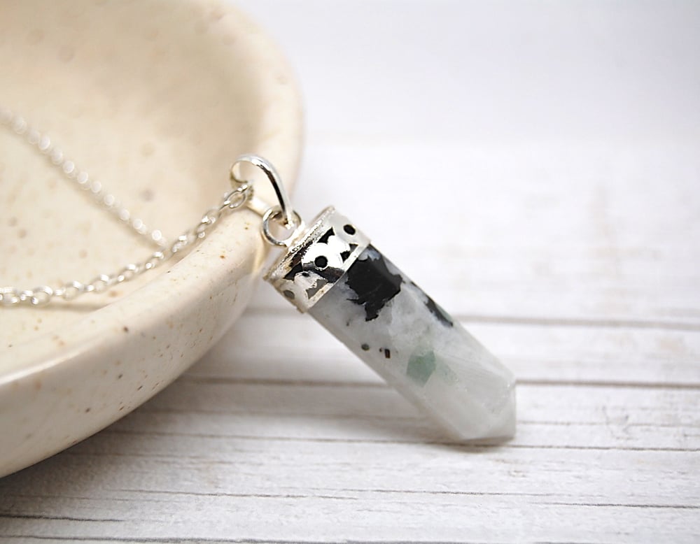Image of Silver Rainbow Moonstone Point Necklace