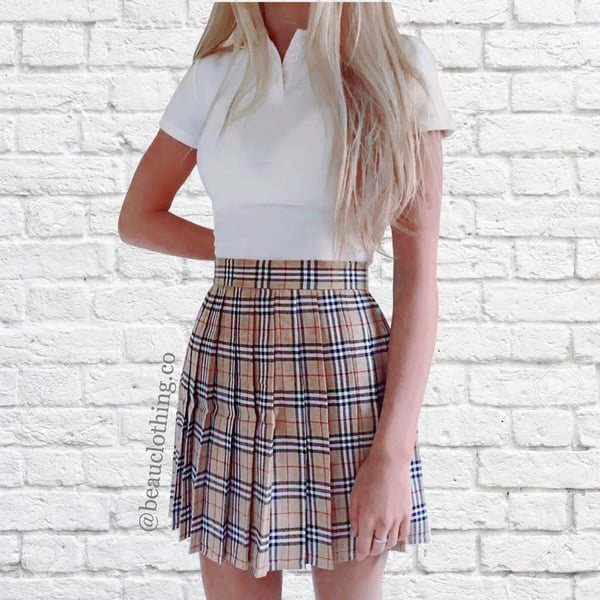 Image of VINTAGE STYLE 90s CHECK PLAID OLIVE TENNIS SKIRT