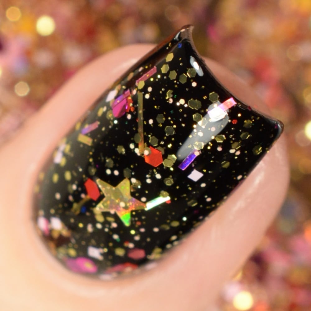 Image of ~Sleighbells Ring~ is a glitter top coat w/yellow, gold, magenta and pink glitters featuring lots of