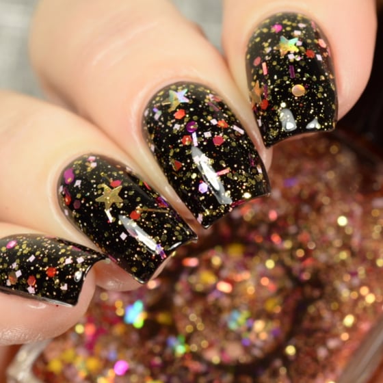 Image of ~Sleighbells Ring~ is a glitter top coat w/yellow, gold, magenta and pink glitters featuring lots of