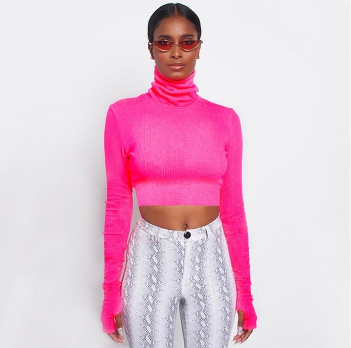 Pink turtleneck crop on sale top