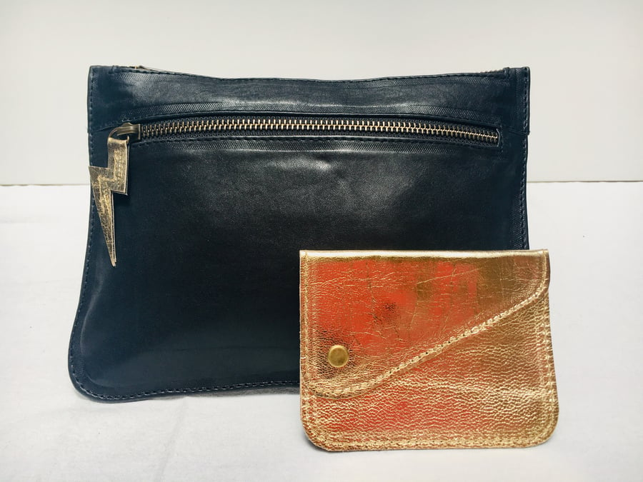 Image of SMALL CLUTCH - BLACK/GOLD LEATHER - 'REBEL REBEL'
