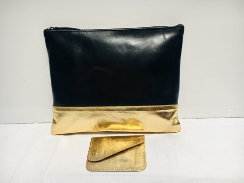 Image of LARGE CLUTCH - BLACK/GOLD LEATHER - 'BACK TO BLACK'